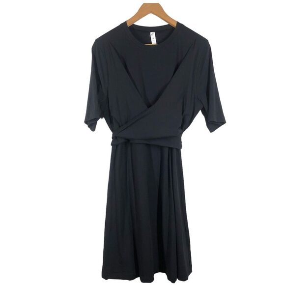 Lululemon Black Cotton Wrap Front T Shirt Dress Size 10 - Picture 1 of 5